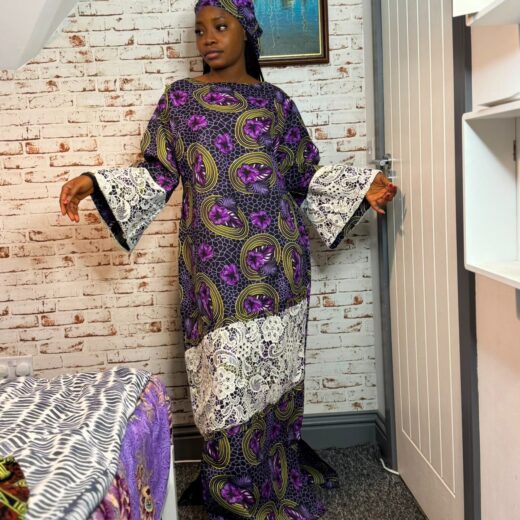 Amethyst Lace Trim Boubou Maxi Dress