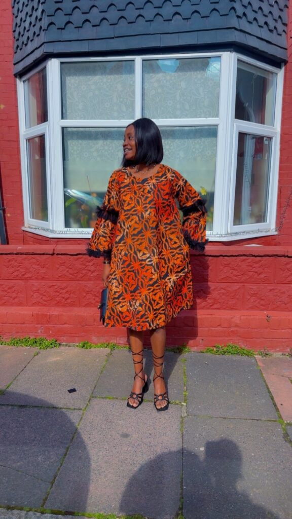 Ember Bloom Feather-Sleeve Mini Dress