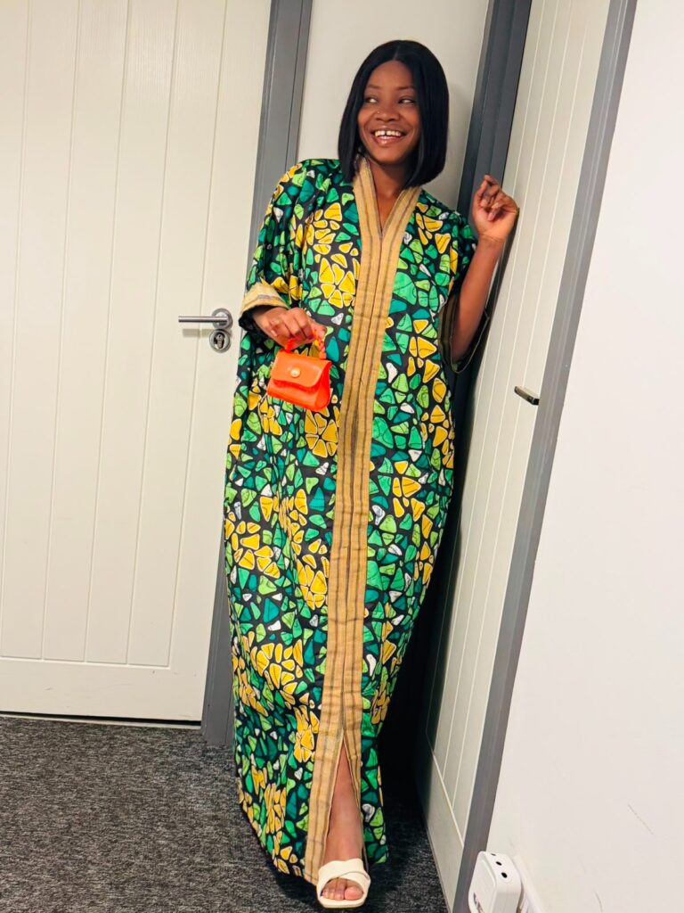 Gold-Trim Kimono Maxi Dress