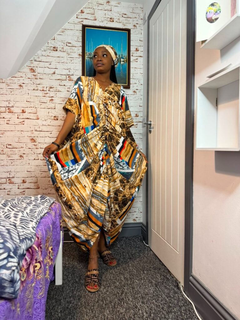 Gilded Mosaic Draped Boubou Kaftan Dress