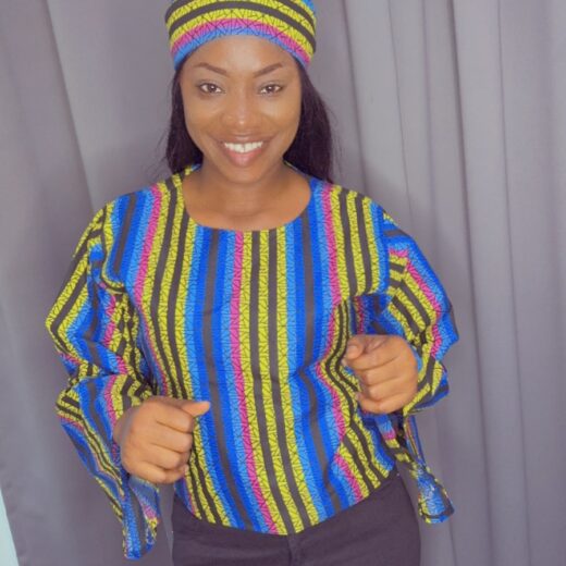 Rainbow Stripe Ankara Top and Headwrap Set