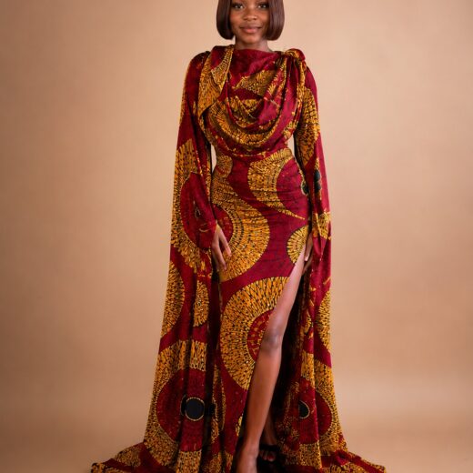 Regal Maroon Cape Slit Maxi Dress