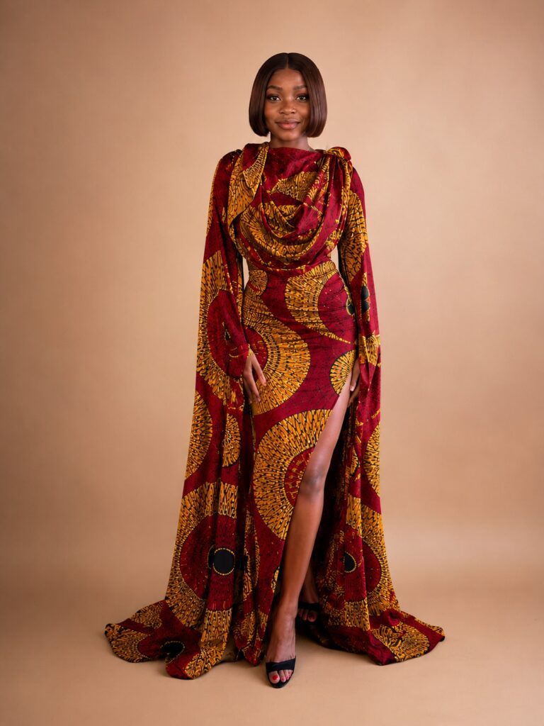 Regal Maroon Cape Slit Maxi Dress