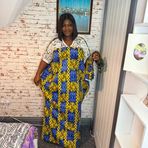 Sapphire Lace Ankara Boubou Kaftan Dress