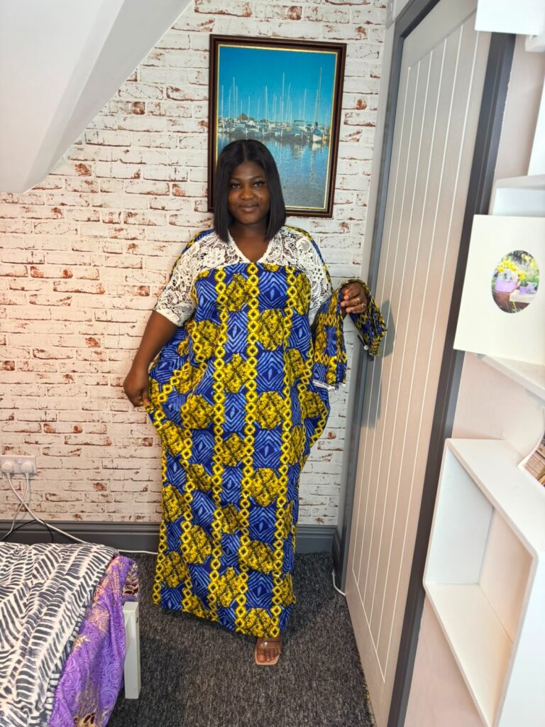 Sapphire Lace Ankara Boubou Kaftan Dress