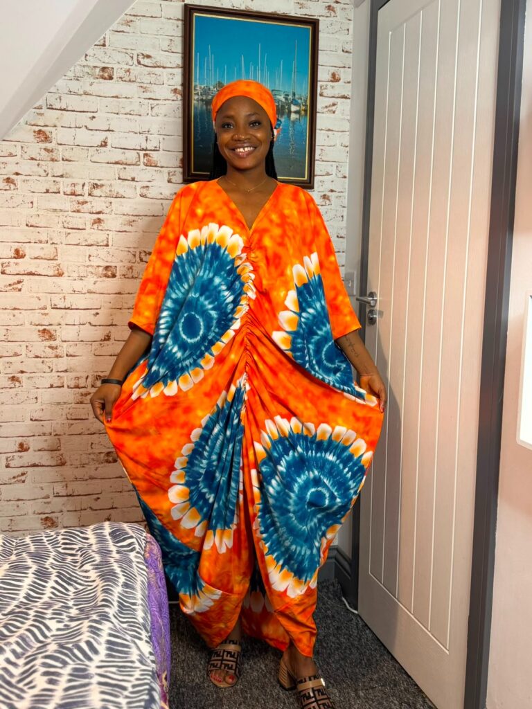 Sunset Azure Tie-Dye Boubou Kaftan Dress