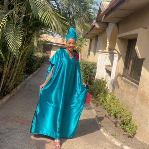 Turquoise Satin Boubou Kaftan Dress