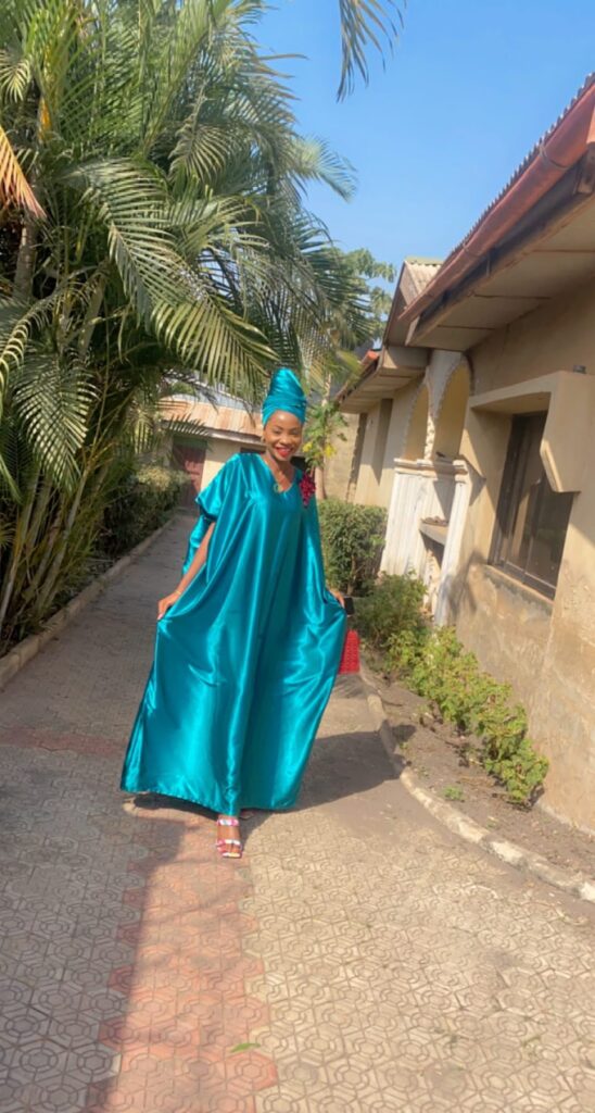 Turquoise Satin Boubou Kaftan Dress